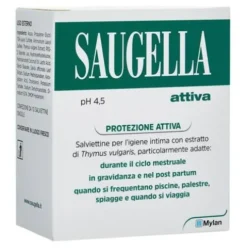 Saugella Attiva Salviettine Intime Detergenti con Timo - 10 Pezzi