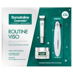Somatoline Cosmetic Cofanetto di Natale 4D Crema e Occhi - Crema filler antirughe 50 ml + Contorno occhi filler antirughe 15 ml + Dispositivo massaggiante per contorno occhi