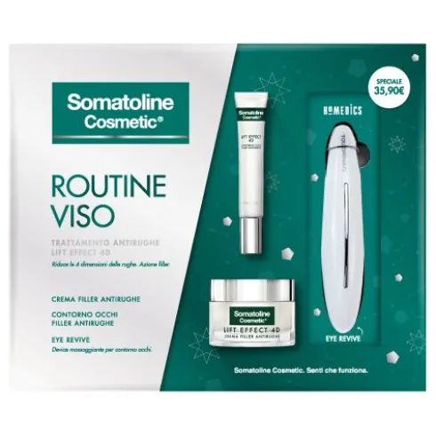 Somatoline Cosmetic Cofanetto di Natale 4D Crema e Occhi - Crema filler antirughe 50 ml + Contorno occhi filler antirughe 15 ml + Dispositivo massaggiante per contorno occhi