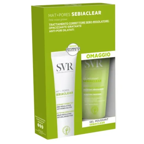 Svr Sebiaclear Cofanetto Correttore Seboregolatore - Mat + pores trattamento seboregolatore 40 ml + Gel moussant detergente purificante 55 ml