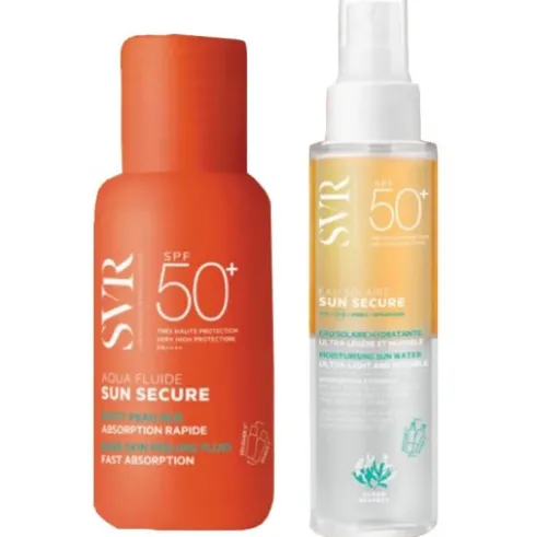 Svr Sun Secure Summer Set - Aqua fluide SPF50+ 50 ml + Eau solaire SPF50+ 100 ml + Pochette + Scrunchie