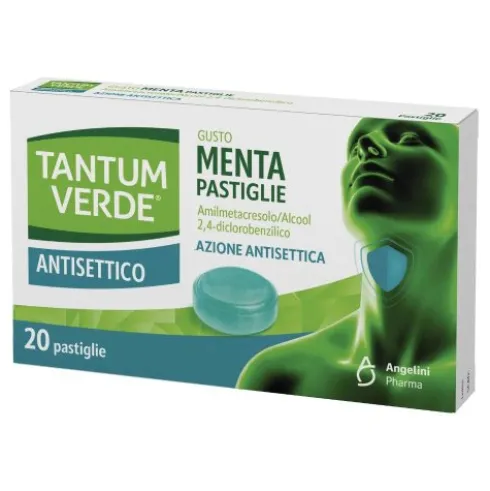 Tantum Verde Antisettico - Caramelle per alleviare il mal di gola - 20 pastiglie gusto menta