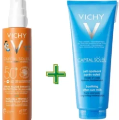 Vichy Capital Soleil Cell Protect Fluido Spray Bambini SPF 50 + + Latte Doposole - Kit protezione solare 200 ml + doposole lenitivo 100 ml