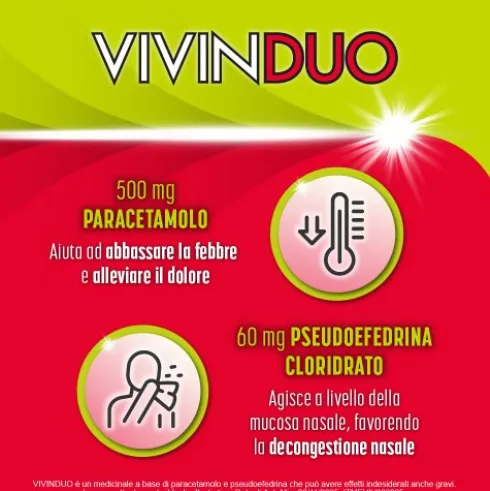 VivinDuo - Febbre, dolori influenzali e congestione nasale - 10 bustine con Paracetamolo e Pseudoefedrina